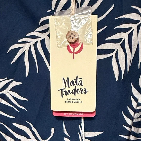 Mata Traders Monterey Navy and Cream Leaf Print Dress Small New - Picture 3 of 7